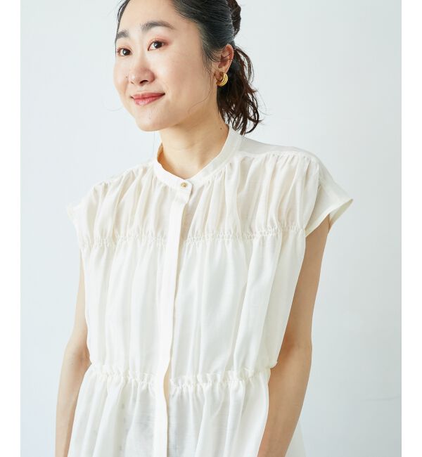  「《程よいシアー感》シャーリングギャザーフレンチブラウス」|シャツ・ブラウス|