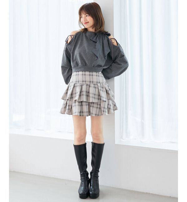  「オープンショルダーリボンスウェット」|スウェット・ジャージ|