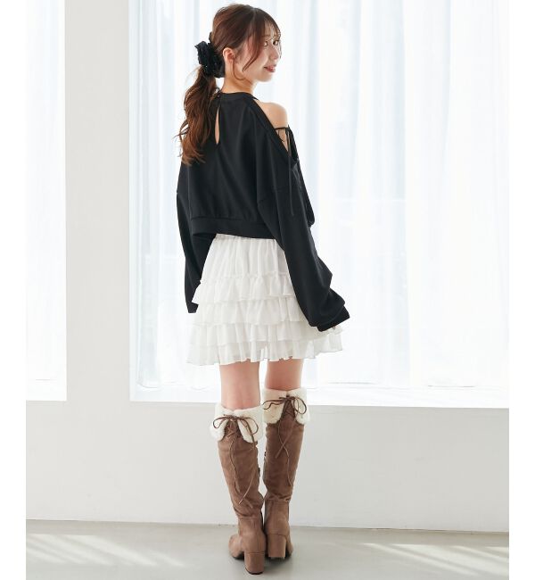  「オープンショルダーリボンスウェット」|スウェット・ジャージ|