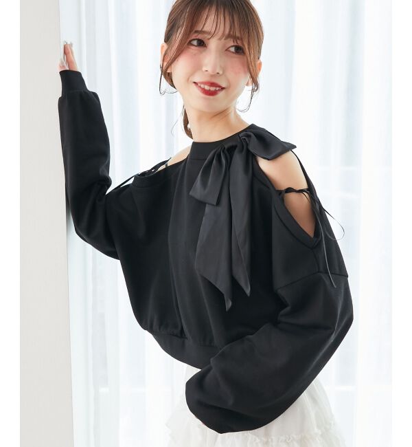  「オープンショルダーリボンスウェット」|スウェット・ジャージ|