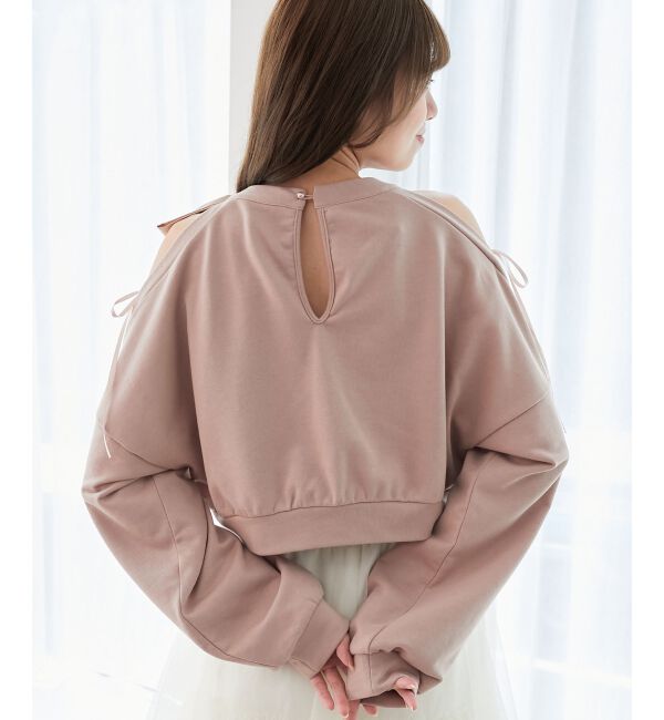  「オープンショルダーリボンスウェット」|スウェット・ジャージ|