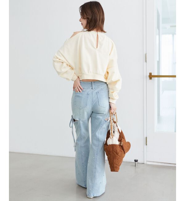  「オープンショルダーリボンスウェット」|スウェット・ジャージ|