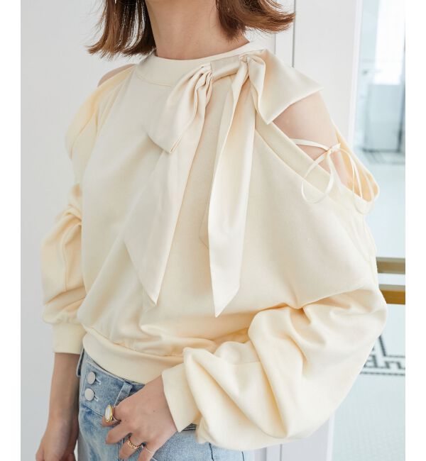  「オープンショルダーリボンスウェット」|スウェット・ジャージ|