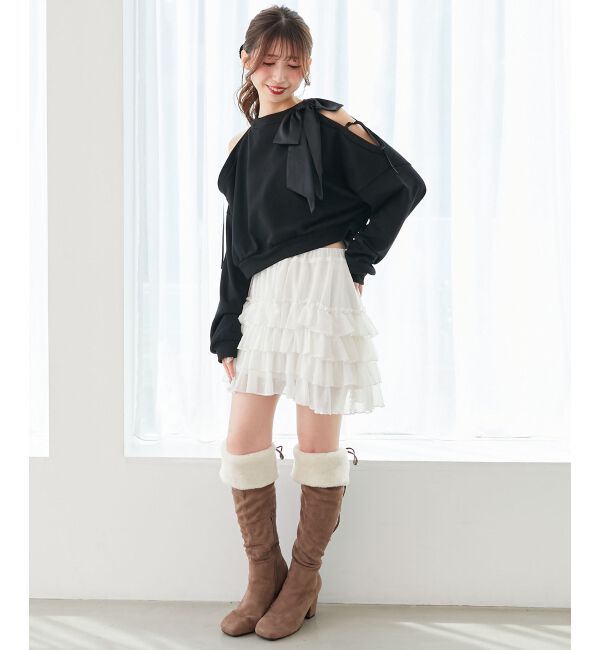  「オープンショルダーリボンスウェット」|スウェット・ジャージ|