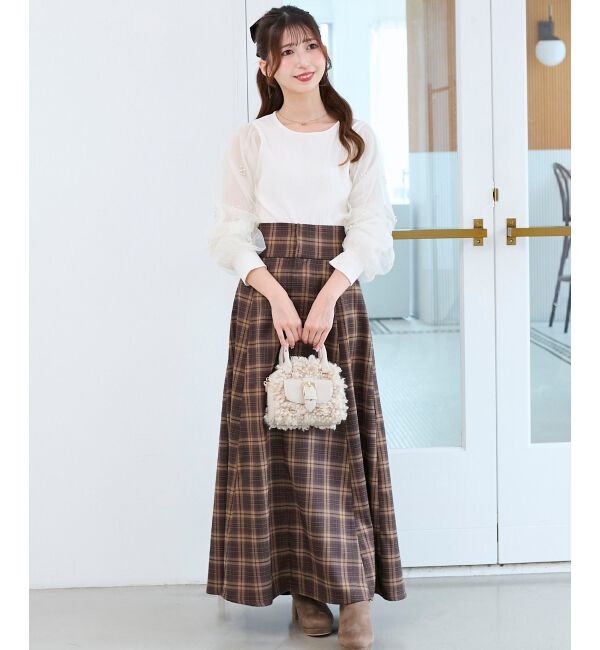  「パールチュールスリーブ長袖トップス」|Tシャツ・カットソー|