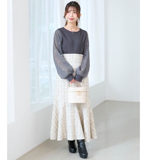  「パールチュールスリーブ長袖トップス」|Tシャツ・カットソー|