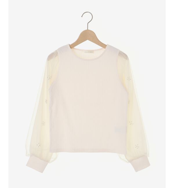  「パールチュールスリーブ長袖トップス」|Tシャツ・カットソー|