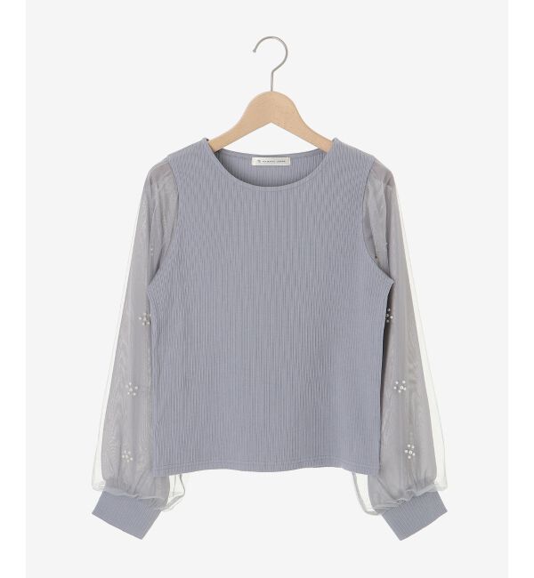  「パールチュールスリーブ長袖トップス」|Tシャツ・カットソー|