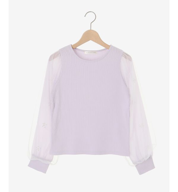  「パールチュールスリーブ長袖トップス」|Tシャツ・カットソー|