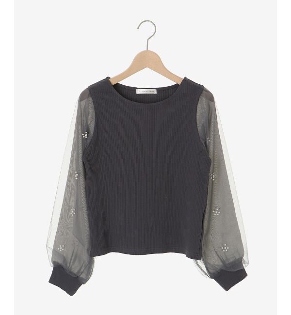  「パールチュールスリーブ長袖トップス」|Tシャツ・カットソー|
