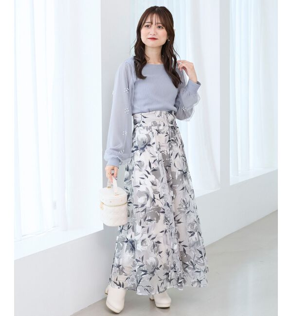  「パールチュールスリーブ長袖トップス」|Tシャツ・カットソー|