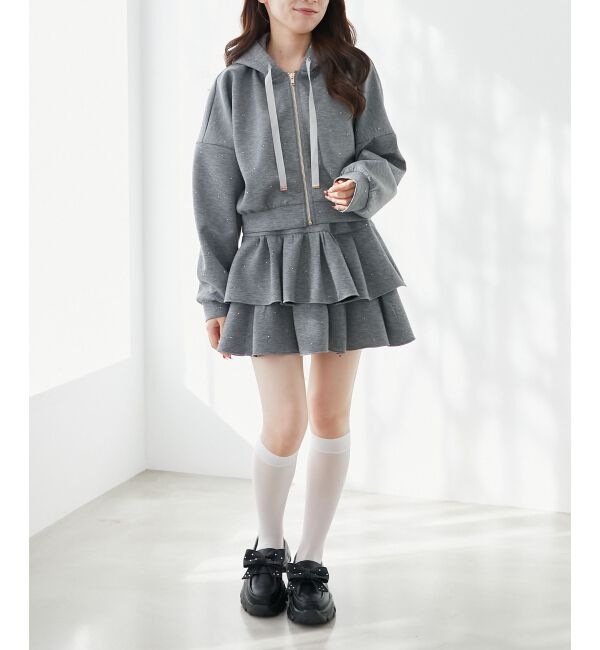  「ドロストリボンラインストーンパーカー」|パーカー|