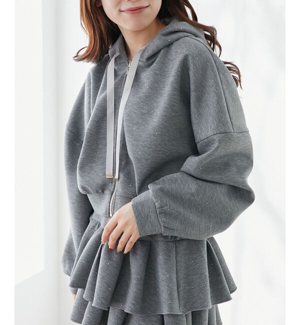  「ドロストリボンラインストーンパーカー」|パーカー|