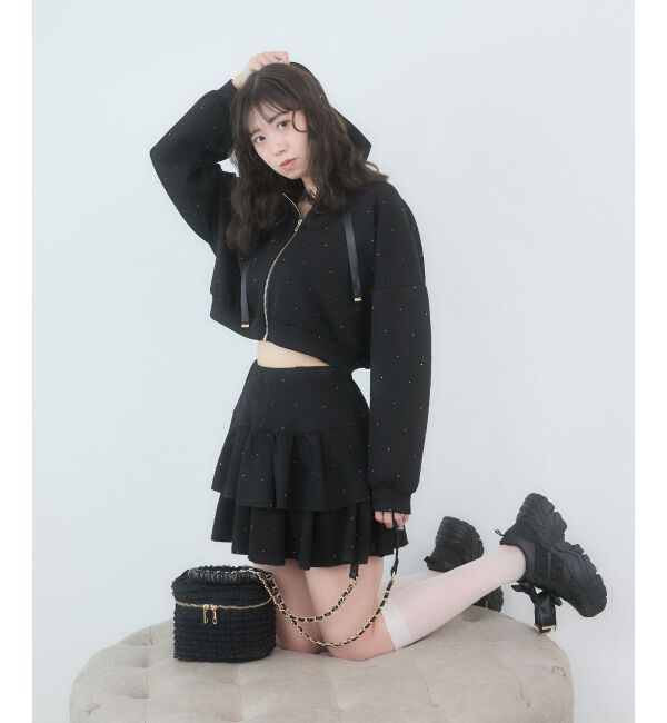  「ドロストリボンラインストーンパーカー」|パーカー|