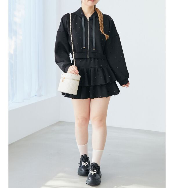  「ドロストリボンラインストーンパーカー」|パーカー|