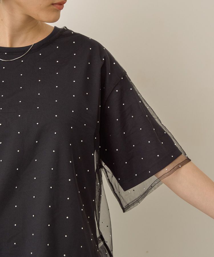 AMERICAN HOLIC「【2点SET】ラインストーンチュールレイヤードTシャツ」|Tシャツ・カットソー|