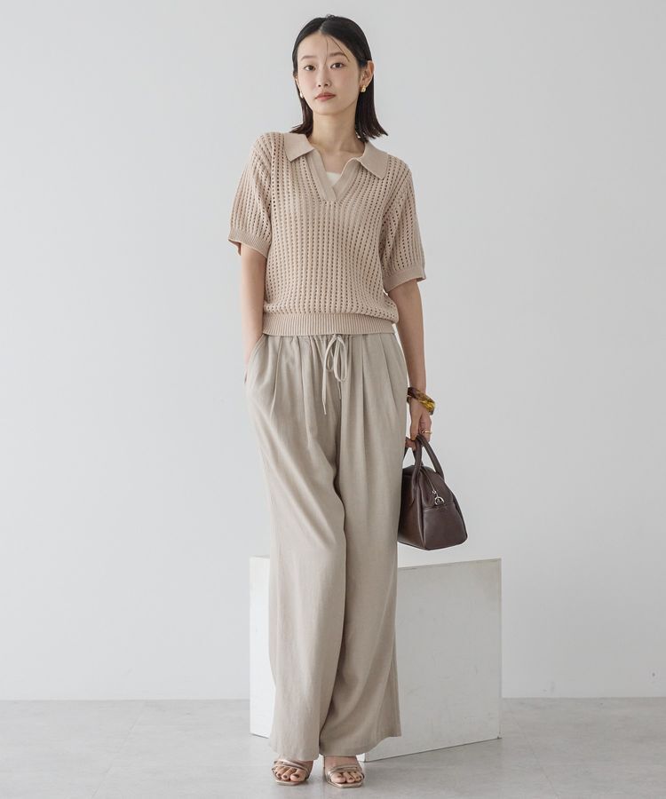 AMERICAN HOLIC「衿付きメッシュ編み半袖ニットプルオーバー」|ニット・セーター|