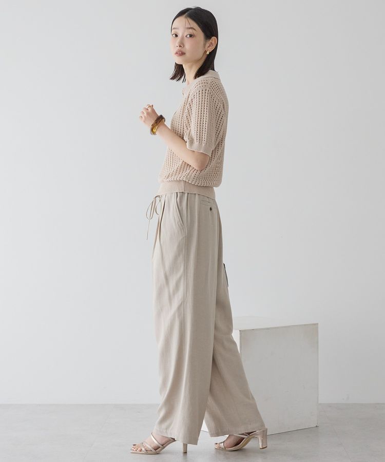 AMERICAN HOLIC「衿付きメッシュ編み半袖ニットプルオーバー」|ニット・セーター|