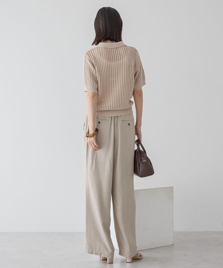 AMERICAN HOLIC「衿付きメッシュ編み半袖ニットプルオーバー」|ニット・セーター|