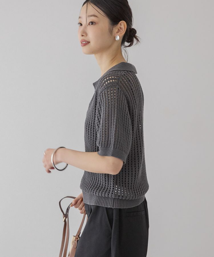 AMERICAN HOLIC「衿付きメッシュ編み半袖ニットプルオーバー」|ニット・セーター|