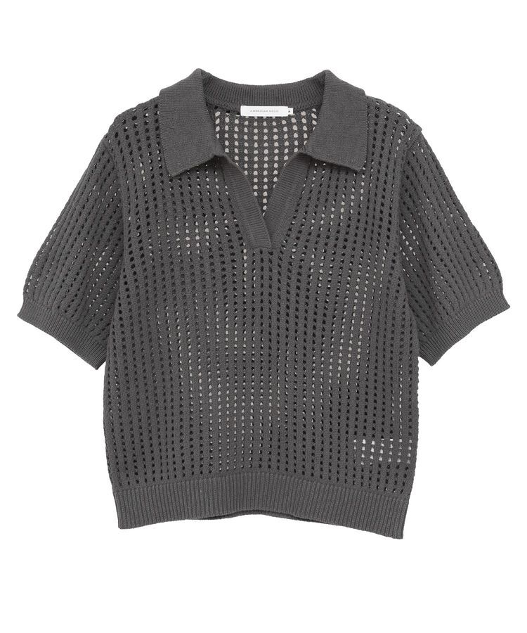 AMERICAN HOLIC「衿付きメッシュ編み半袖ニットプルオーバー」|ニット・セーター|