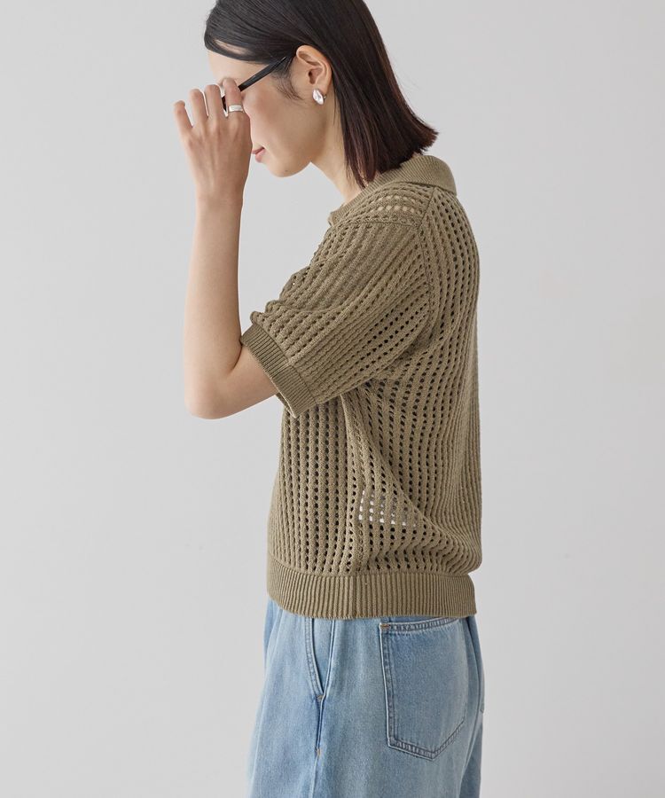 AMERICAN HOLIC「衿付きメッシュ編み半袖ニットプルオーバー」|ニット・セーター|