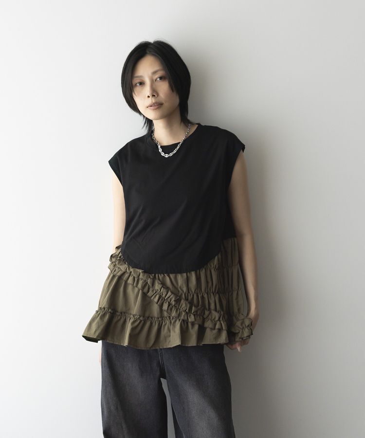 GARAGE OF GOOD CLOTHING「フリルデザインドッキングプルオーバー」|Tシャツ・カットソー|Black