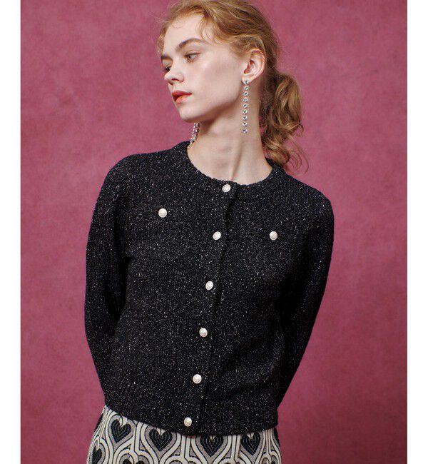 LOULOU WILLOUGHBY「【LOULOU WILLOUGHBY】GRAINYラメカーディガン」|カーディガン|ブラック