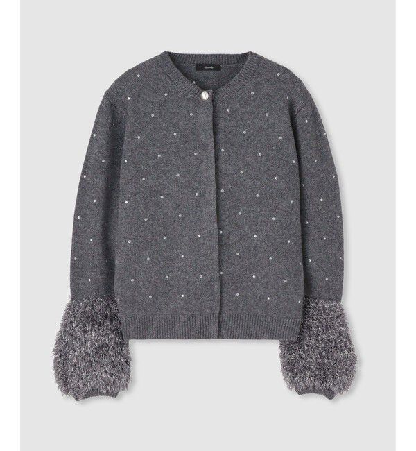 allureville「エンブロイダリードットフェイクファーカフスカーディガン」|カーディガン|グレー