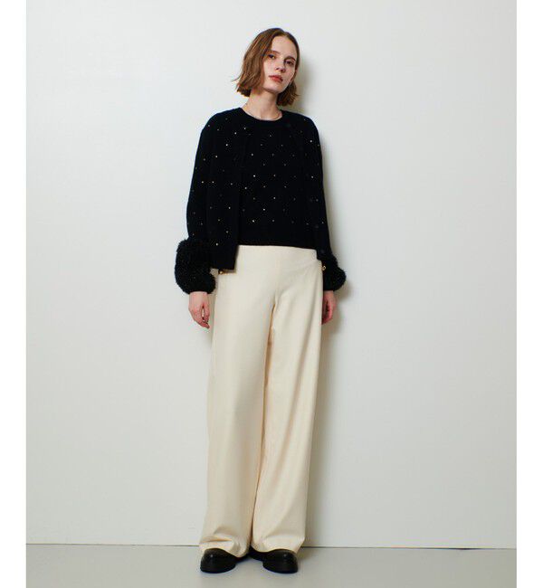 allureville「エンブロイダリードットフェイクファーカフスカーディガン」|カーディガン|