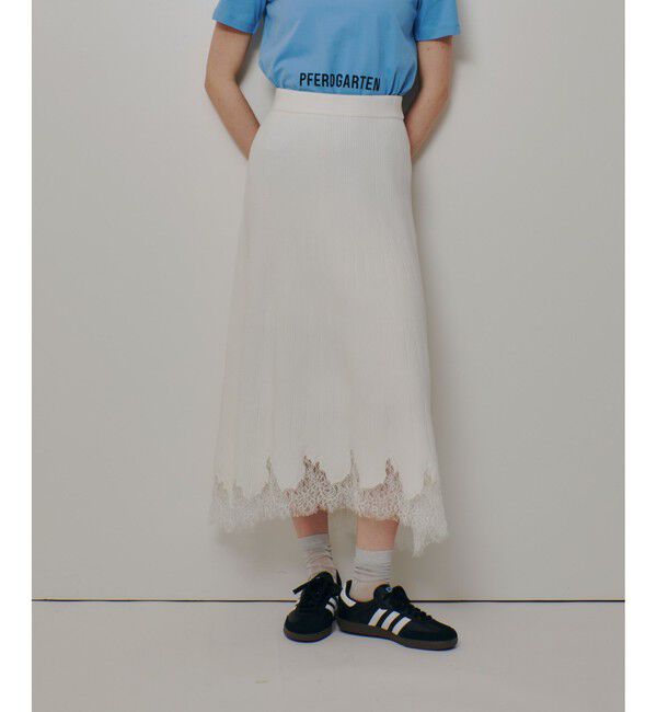 allureville「レースドッキングニットスカート」|スカート|アイボリー