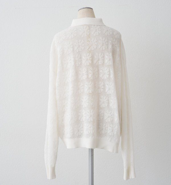  「透かし編み花柄ジャガード襟付カーディガン」|カーディガン|