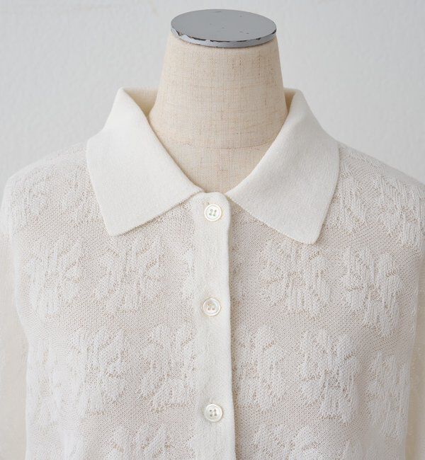  「透かし編み花柄ジャガード襟付カーディガン」|カーディガン|