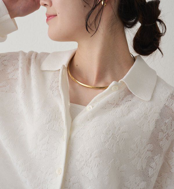  「透かし編み花柄ジャガード襟付カーディガン」|カーディガン|