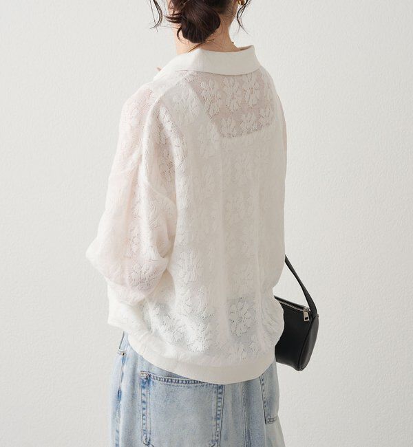 「透かし編み花柄ジャガード襟付カーディガン」|カーディガン|