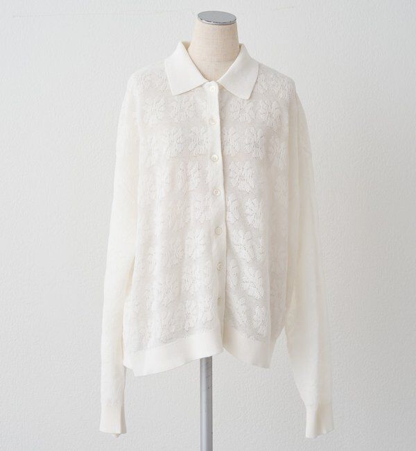  「透かし編み花柄ジャガード襟付カーディガン」|カーディガン|
