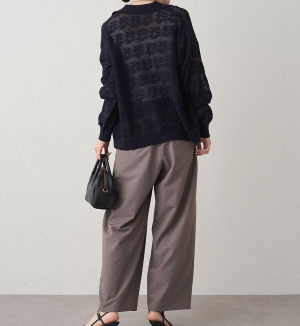  「透かし編み花柄ジャガード襟付カーディガン」|カーディガン|