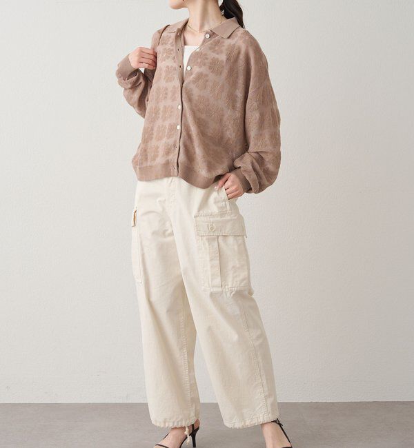  「透かし編み花柄ジャガード襟付カーディガン」|カーディガン|