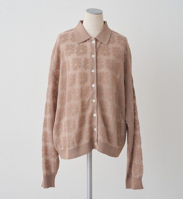  「透かし編み花柄ジャガード襟付カーディガン」|カーディガン|