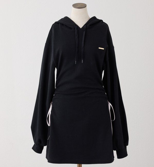  「サイドレースアップパーカーミニワンピース」|ワンピース|