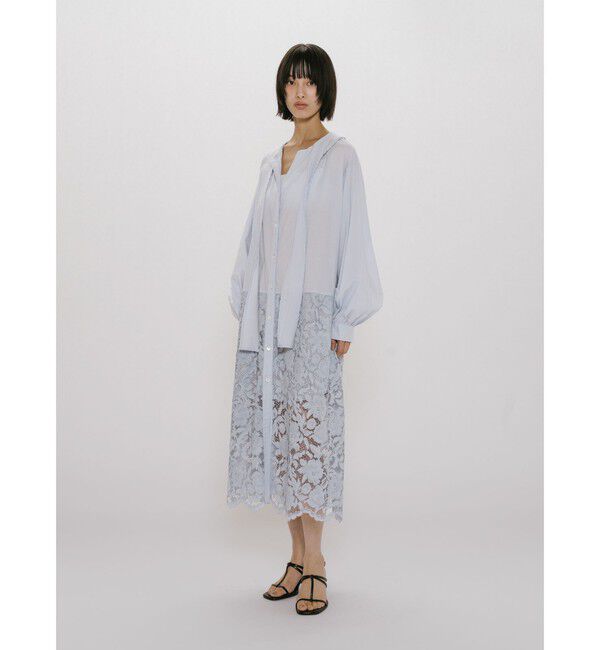 MIDIUMISOLID「MIDIUMISOLID for Ladies レースコンビシャツワンピース」|ワンピース|サックス