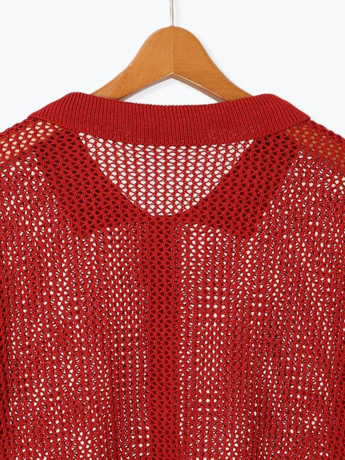 Lugnoncure「麻タッチ衿付きメッシュニットカーディガン」|カーディガン|