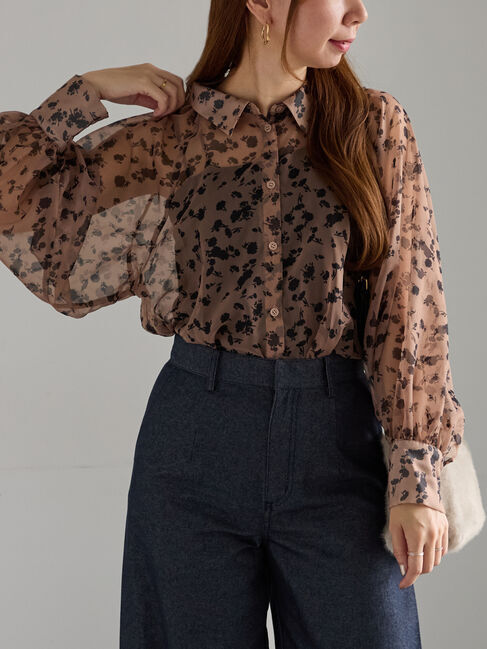 Te chichi「シアーフラワーボリュームスリーブブラウス」|シャツ・ブラウス|ベージュ