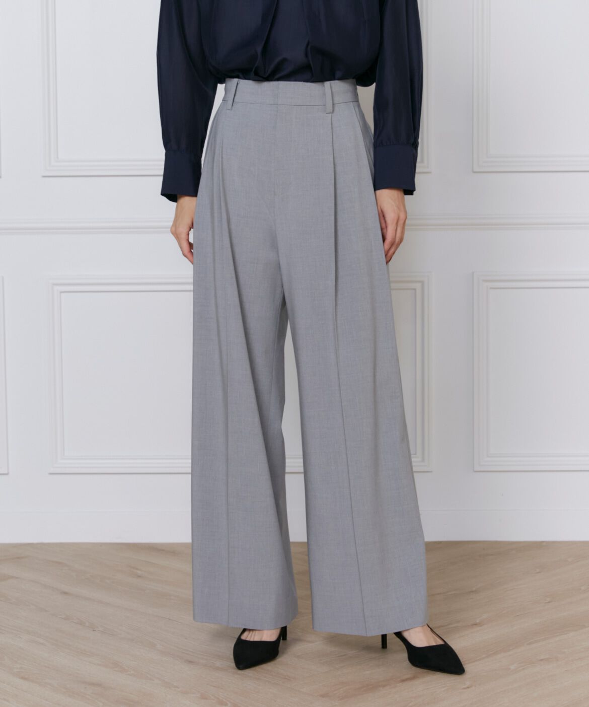 INED「《大きいサイズ》TRストレッチツータックワイドパンツ」|その他|グレー1