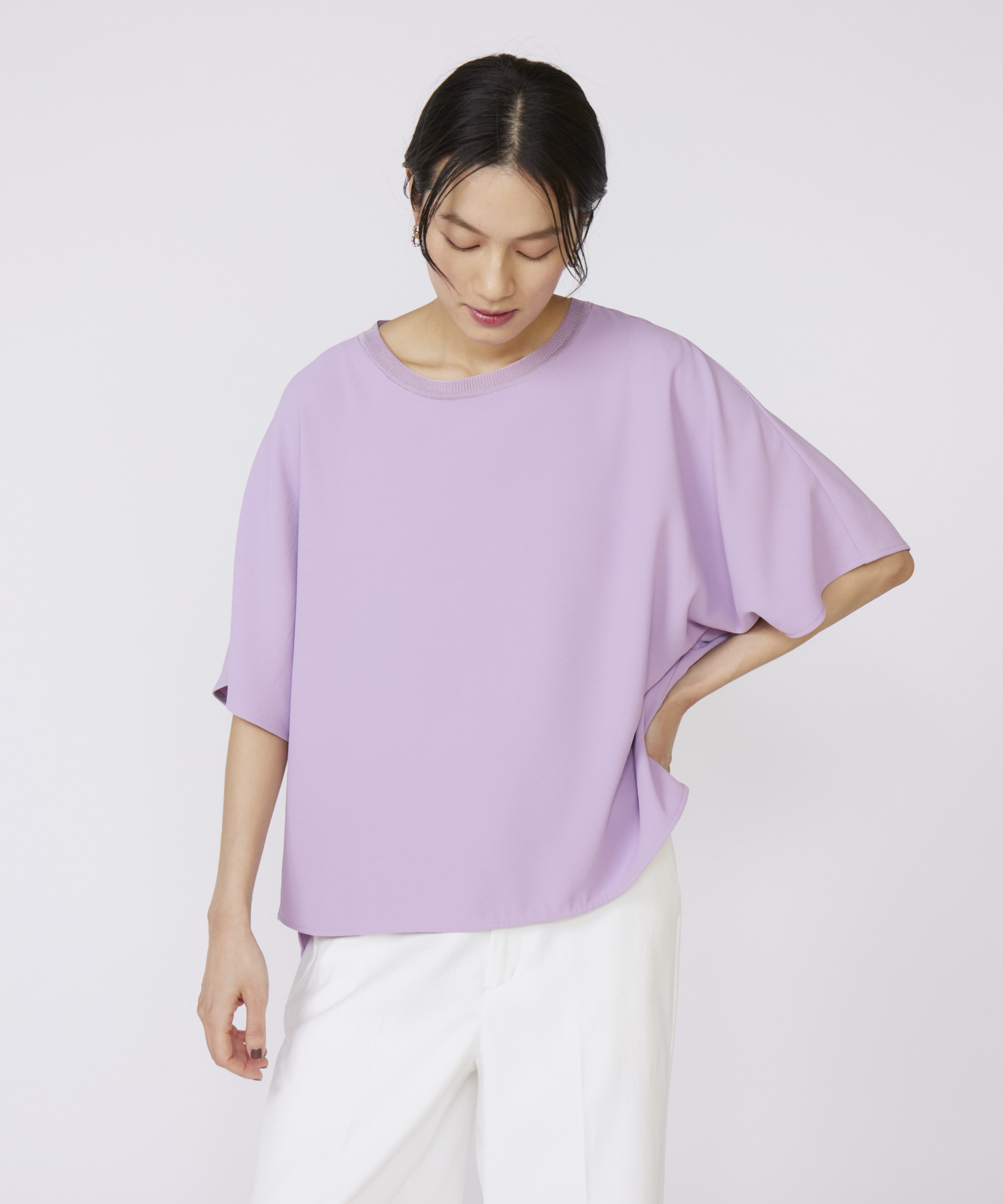 INED「《大きいサイズ》吸汗速乾ジョーゼットプルオーバー」|Tシャツ・カットソー|