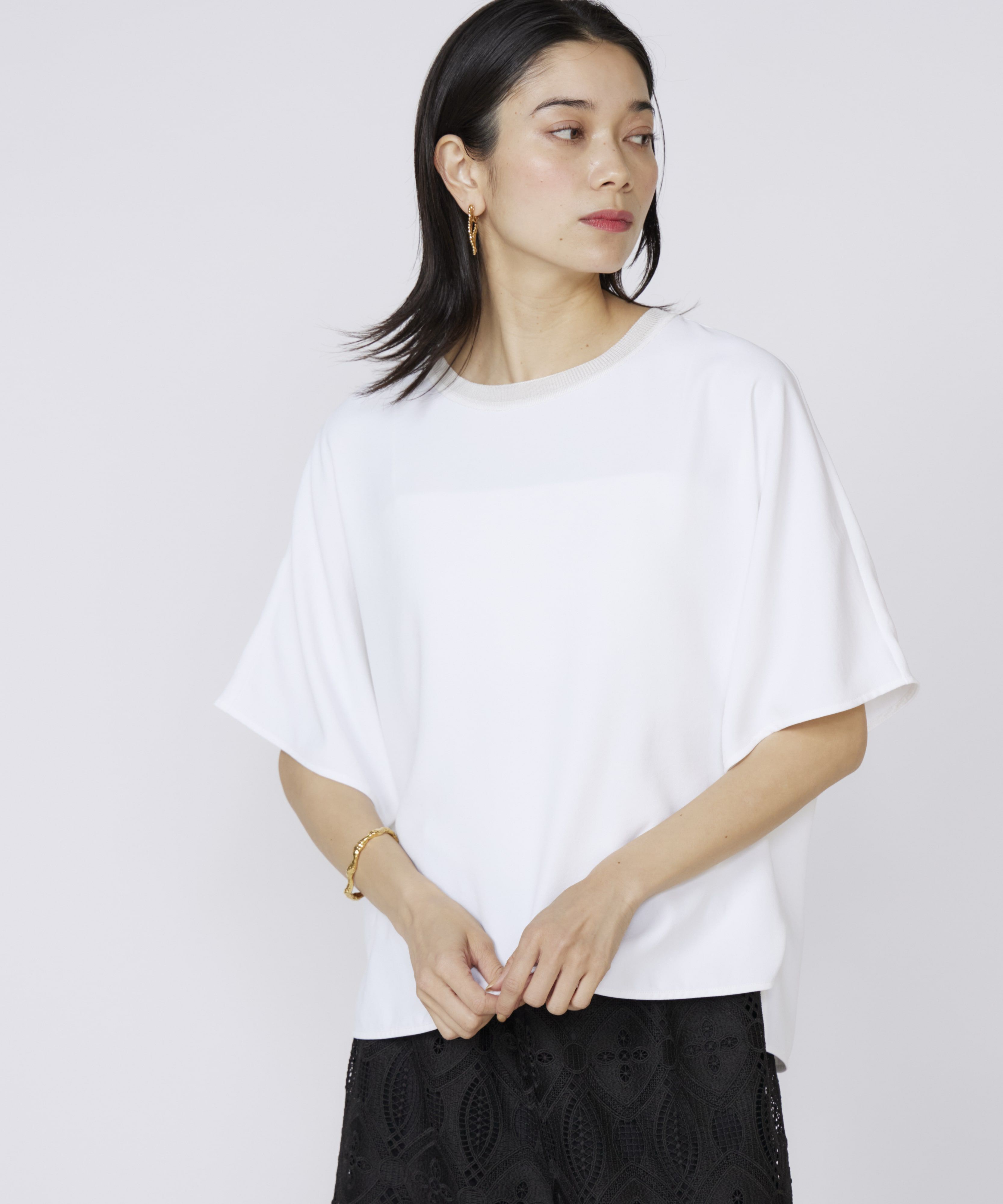 INED「《大きいサイズ》吸汗速乾ジョーゼットプルオーバー」|Tシャツ・カットソー|