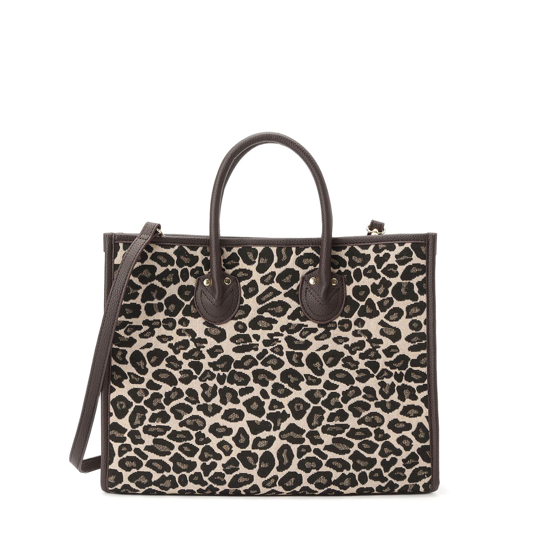 Reflect「【しっかり収納／ショルダー付き】レオパードジャカードバッグ」|トートバッグ|ブラウン(443)