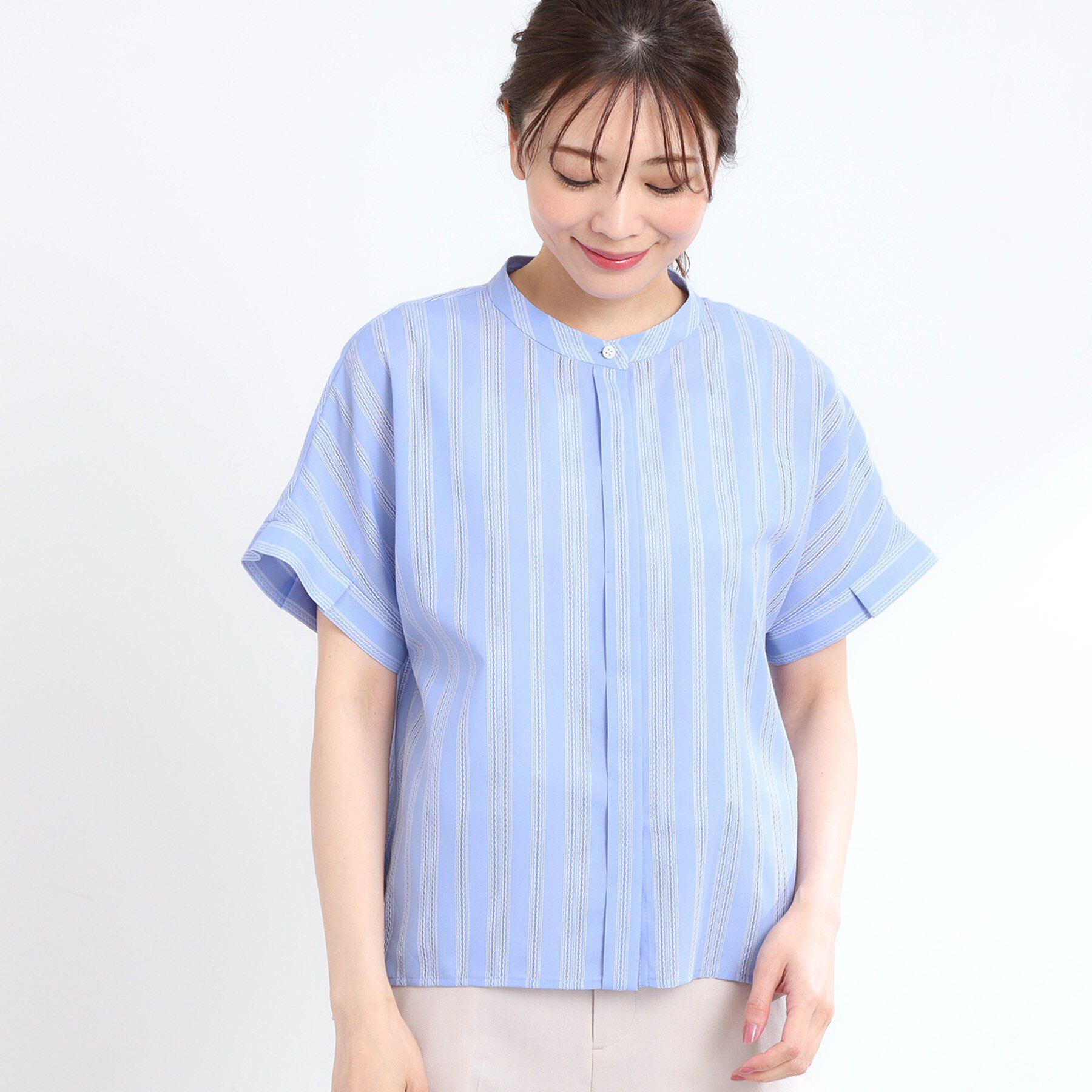 Reflect「【洗える】ドビーストライプブラウス」|シャツ・ブラウス|