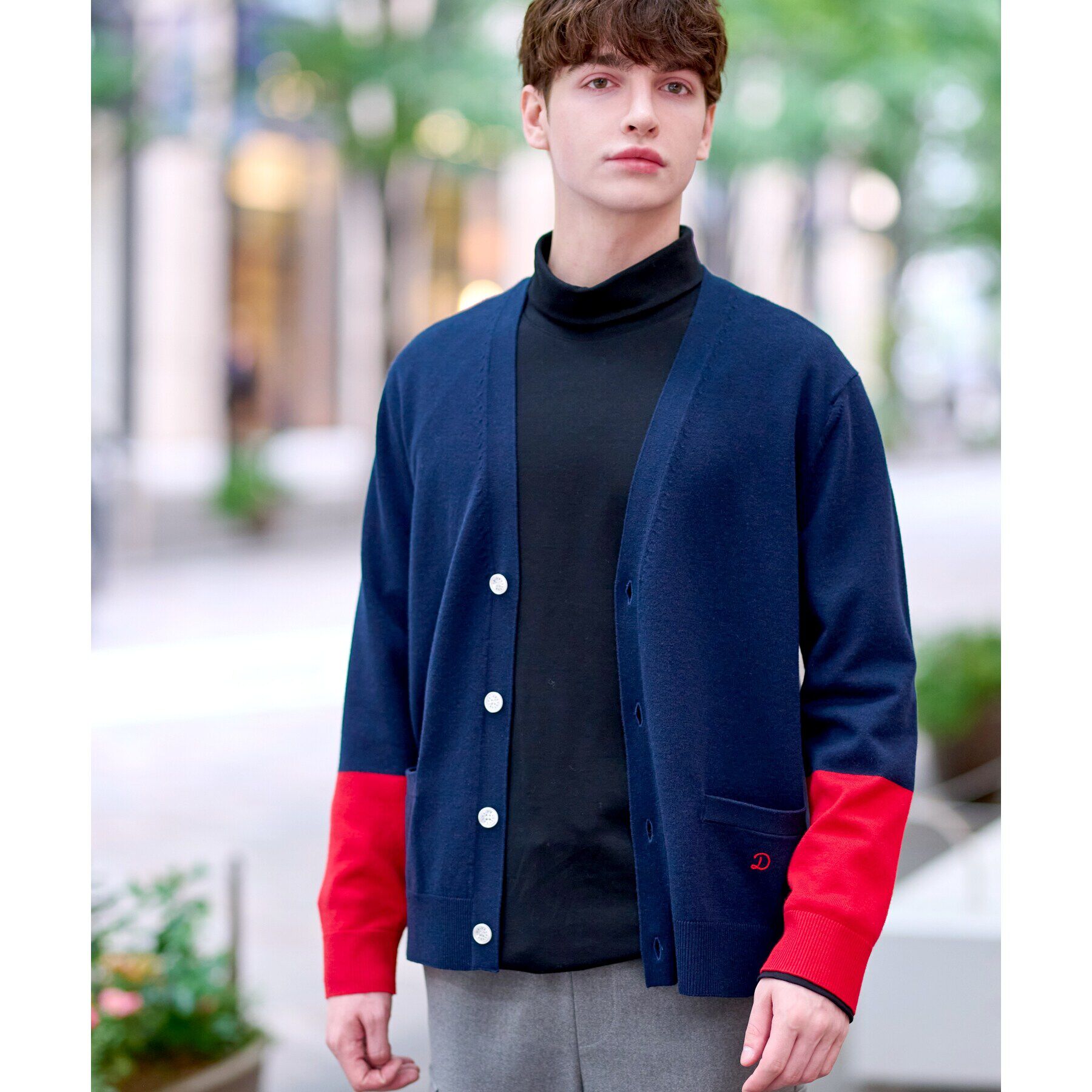 DRESSTERIOR「スリーブカラーブロックカーディガン」|カーディガン|