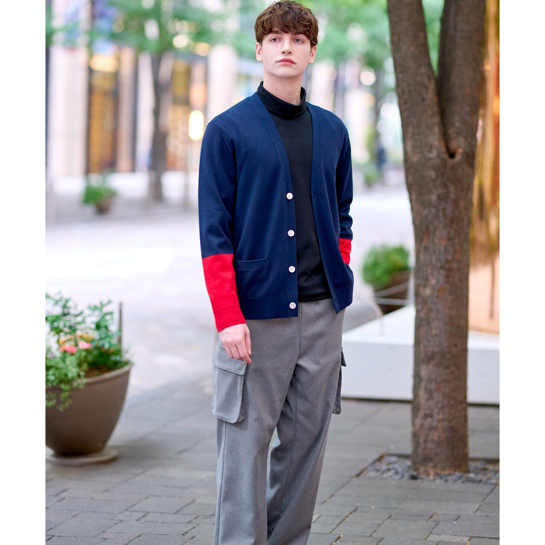 DRESSTERIOR「スリーブカラーブロックカーディガン」|カーディガン|